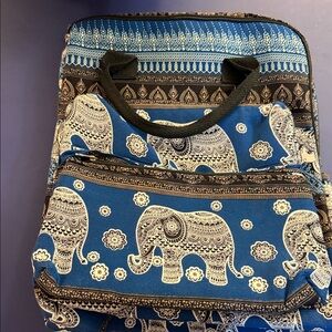 Blue Elephant Print Tote Bag